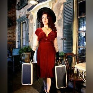 1940’s Trashy Diva dress vintage reproduction, wine velvet size 4